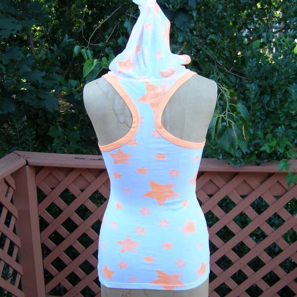 NEW size S/M 4-8 Hooded Tank top by JET SET Neon Orange/white - Picture 7 of 12